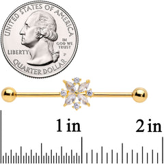 14G Clear CZ Gem Gold Tone Star Burst Industrial Barbell 38mm