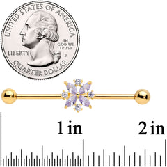 14G Purple CZ Gem Gold Tone Star Burst Industrial Barbell 38mm