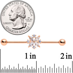 14G Clear CZ Gem Rose Gold Tone Star Burst Industrial Barbell 38mm