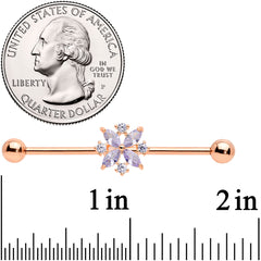 14G Purple CZ Gem Rose Gold Tone Star Burst Industrial Barbell 38mm