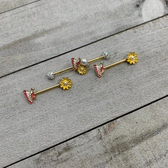 14G Aurora Gem Gold Tone Butterfly Flower Industrial Barbell 38mm