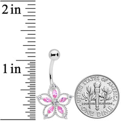 Pink Clear CZ Gem Airy Flower Belly Ring