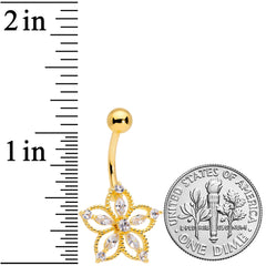 Color CZ Gem Gold Tone Airy Flower Belly Ring