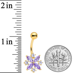 Purple Clear CZ Gem Gold Tone Star Burst Belly Ring