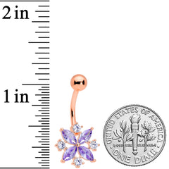 Purple Clear CZ Gem Rose Gold Tone Star Burst Belly Ring