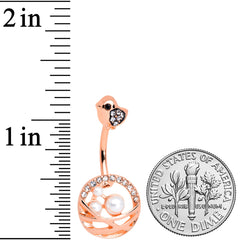 Clear Gem Rose Gold Tone Chick Basket of Eggs Belly Ring