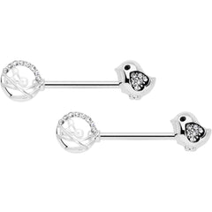 14G 9/16 Clear Gem Basket Chick Barbell Nipple Ring Set