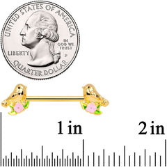14G 9/16 Gold Tone Bird Pink Flower Barbell Nipple Ring Set