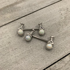 14G 9/16 White Orb Baby Bear Barbell Nipple Ring Set