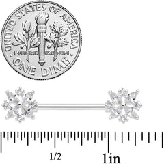 14G 5/8 Clear CZ Gem Star Burst Barbell Nipple Ring Set