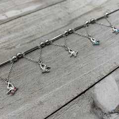 14G 5/8 Clear Gem Butterfly Dangle Nipple Ring Set