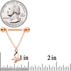 14G 5/8 Clear Gem Rose Gold Hue Butterfly Dangle Nipple Ring Set