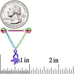 14G 5/8 Clear Gem Rainbow Butterfly Dangle Nipple Ring Set