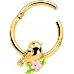 16G 3/8 Gold Tone Bird Pink Flower Hinged Segment Ring