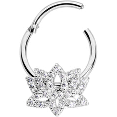 16G 3/8 Clear CZ Gem Lotus Flower Hinged Segment Ring