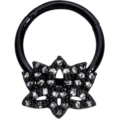 16G 3/8 Clear CZ Gem Black Lotus Flower Hinged Segment Ring