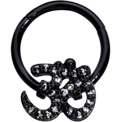 16G 3/8 Clear CZ Gem Black Amazing Om Hinged Segment Ring