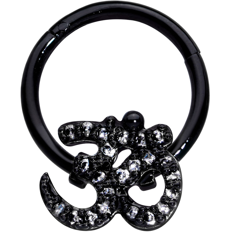 16G 3/8 Clear CZ Gem Black Amazing Om Hinged Segment Ring