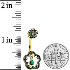 Clear Gem Gold Tone Open Green Flower St Patricks Day Belly Ring