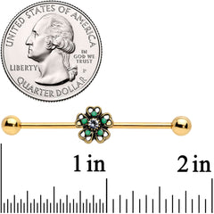 14G Gold Tone Green Flower St Patricks Industrial Barbell 38mm