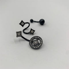 Clear Gem Black Sandblasted Spiral Circle Belly Ring Set of 3
