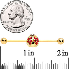 14G Red Gem Gold Tone Ladybug Industrial Barbell 38mm