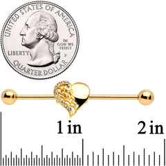14G Clear Gem Gold Tone Angel Wing Heart Industrial Barbell 38mm