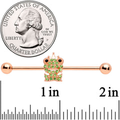 14G Green Gem Rose Gold Tone Royal Frog Industrial Barbell 38mm