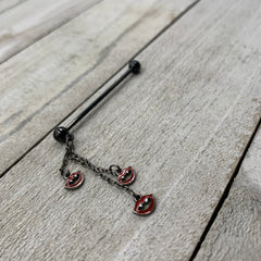 14G Black Vampire Fangs Halloween Dangle Industrial Barbell 38mm