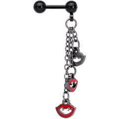 16G 1/4 Clear Gem Black Halloween Vampire Fangs Dangle Cartilage