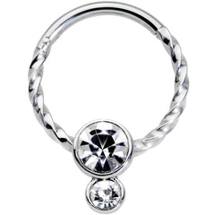 16G 3/8 Clear Gem Double Drop Duo Twisted Cartilage Clicker
