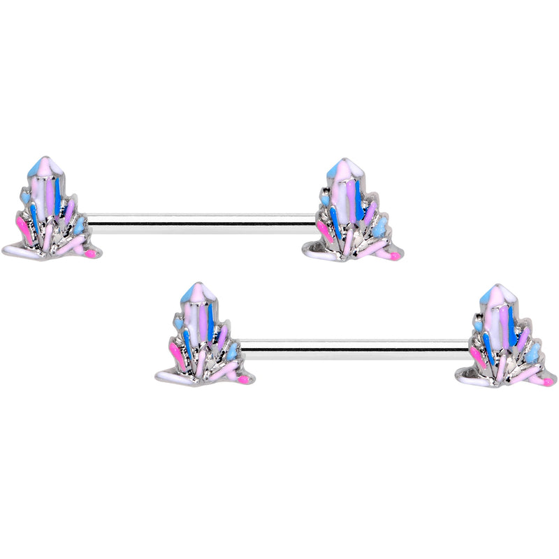 14G 5/8 Pink White Geology Barbell Nipple Ring Set