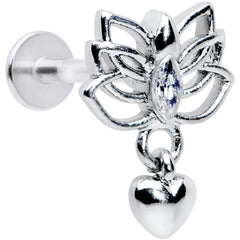 16G 5/16 Clear Gem Lotus Heart Dangle Labret Monroe Tragus
