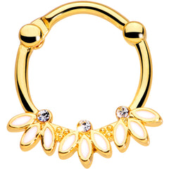 16G 3/8 Clear Gem Gold Tone White Leaves Cartilage Clicker