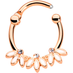 16G 3/8 Clear Gem Rose Gold Tone White Leaves Cartilage Clicker