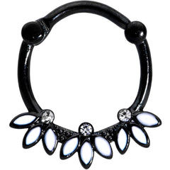 16G 3/8 Clear Gem Black White Leaves Cartilage Clicker