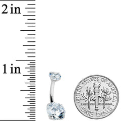 Clear CZ Gem Round Duo Internally Threaded Belly Ring
