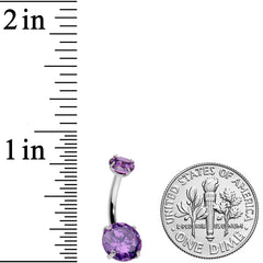 Purple CZ Gem Round Duo Internally Threaded Belly Ring