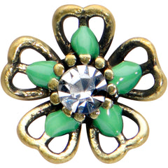 16G 5/16 Clear Gem Gold Tone Green Flower Labret Monroe Tragus