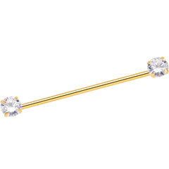 14G Clear CZ Gem Gold Tone Threadless Industrial Barbell 38mm