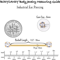 14G Clear CZ Gem Gold Tone Threadless Industrial Barbell 38mm