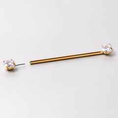 14G Clear CZ Gem Gold Tone Threadless Industrial Barbell 38mm