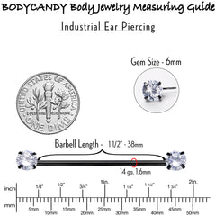 14G Clear CZ Gem Black Threadless Industrial Barbell 38mm