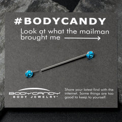 14G Aqua CZ Gem Threadless Industrial Barbell 38mm