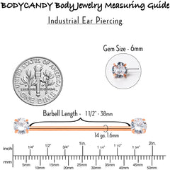 14G Clear CZ Gem Rose Gold Tone Threadless Industrial Barbell 38mm