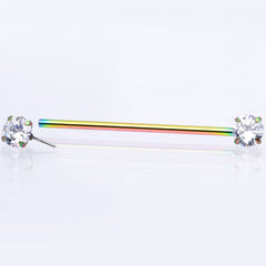 14G Clear CZ Gem Rainbow Threadless Industrial Barbell 38mm