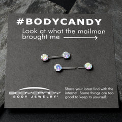 14G 1/2 Aurora CZ Gem Threadless Barbell Nipple Ring Set