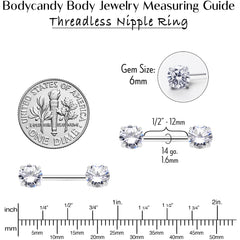 14G 1/2 Clear CZ Gem Threadless Barbell Nipple Ring Set