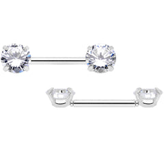 14G 1/2 Clear CZ Gem Threadless Barbell Nipple Ring Set