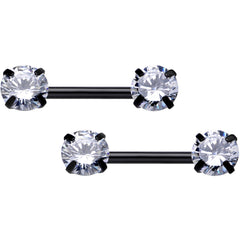 14G 1/2 Clear CZ Gem Black Threadless Barbell Nipple Ring Set
